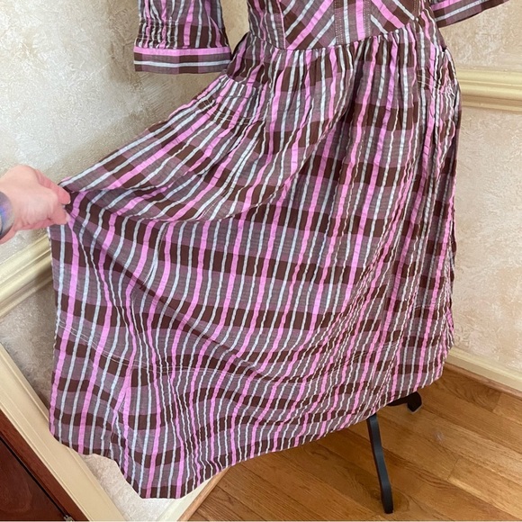 Free People Tulie Plaid Midi Milkmade Dress Brown Pink with pockets Size XS - Picture 7 of 16